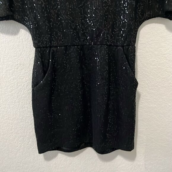 BIRD BY JUICE COUTURE Short Sleeve Black Sequin Dress, Pockets, Size S - Picture 3 of 9